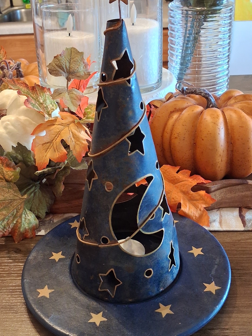 Primitive Metal Witch Hat Tea Light Halloween Decoration